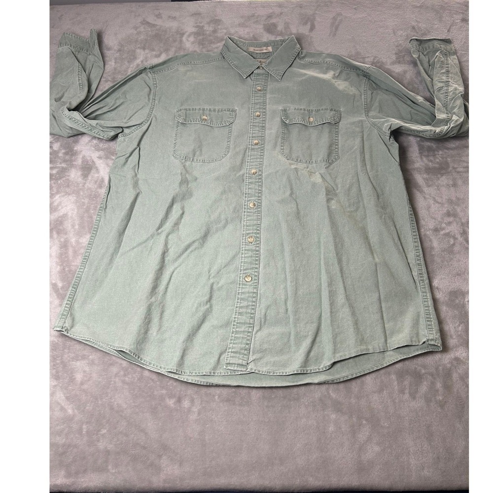 LL Bean Button Down Shirt Men XL Tall Green 100% Cotton Thickl Long Sleeve